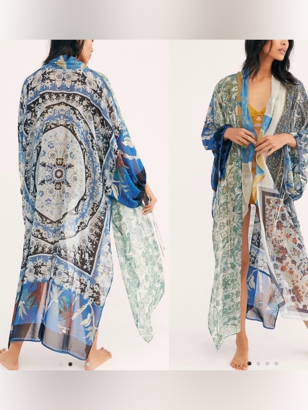 Free People Leonora Kimono, sheer patchwork design flowy side slits one size